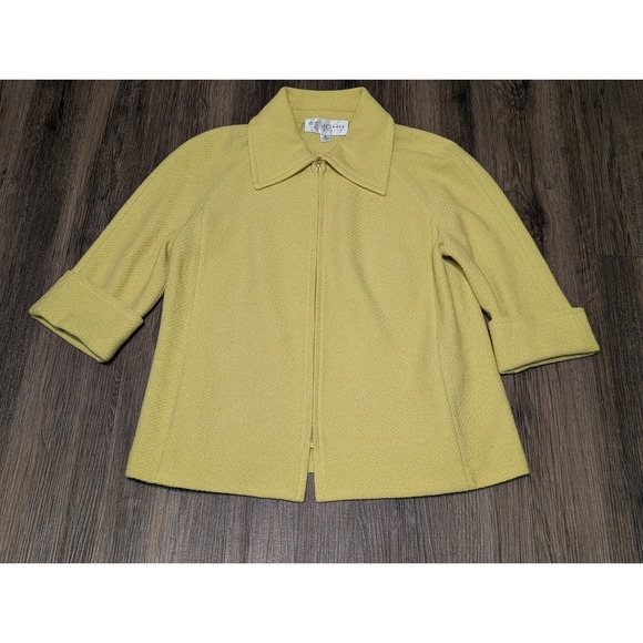 St John Collection USA Santana Knit Jacket Size 2 Yellow 3/4 Sleeve Zip Up READ!